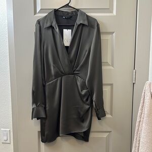 zara dark green mini dress
